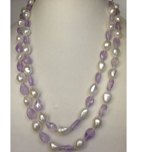 white baroque pearls long mala with oval amet
