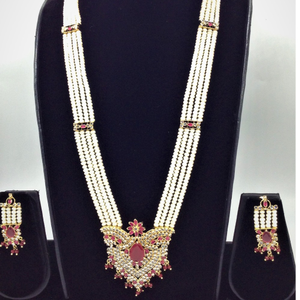 White;red cz rani haar set with 4 lines fl