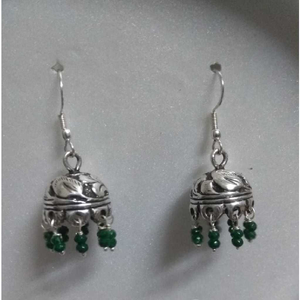Fancy Silver Jhumki With Green Ghughri