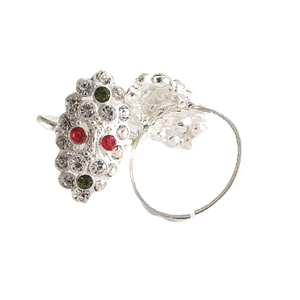Silver Red And Green Diamond Fancy Toe Rings