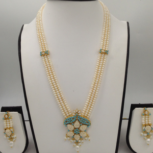 Turquiose and pearls ranihaar set with 3 l