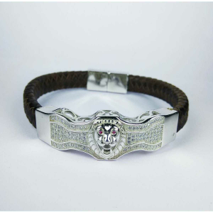 Fancy 925 silver gents bracelet with lion fac