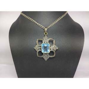 925 Silver Necklace With Aqua Blue Diamond