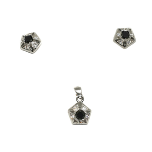 925 Sterling Silver Hexagon Shape Black Diamo