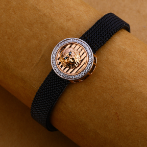 750 Rose Gold Classic Mens Leather Bracelet M