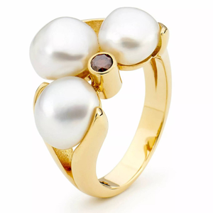 Gold triple baroque pearl ring