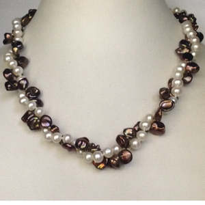 White Round And Brown Baroque Pearls 2 Layers
