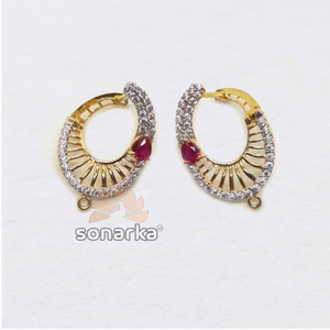 22kt gold oval shaped cz diamond hoop earring