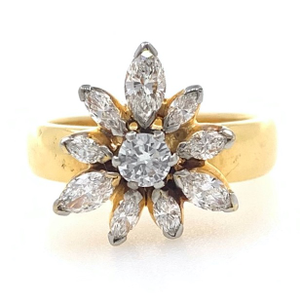 18kt / 750 yellow gold floral design diamond 