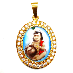 916 Gold CZ Diamond Oval Shaped Krishna Penda
