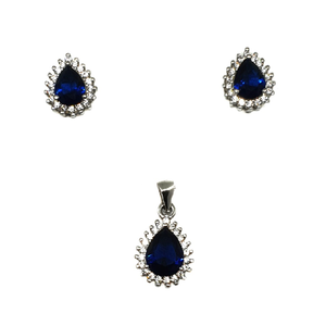 925 Sterling Silver Pear Shape Blue Diamond P