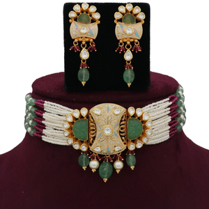 916 Gold Beautiful Colourful Moti Necklace Se