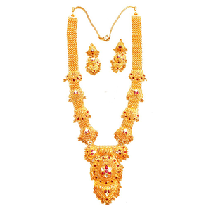 22K Gold Antique Rajwadi Necklace With Earrin