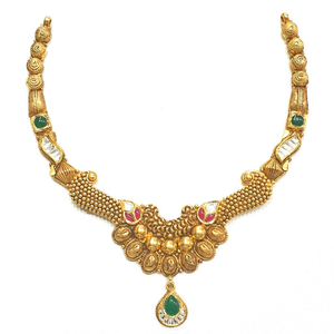 916 gold antique necklace set mga - gn006