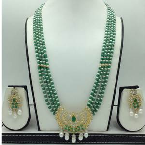 White,Green CZ Pendent Set With 4 Line Mala