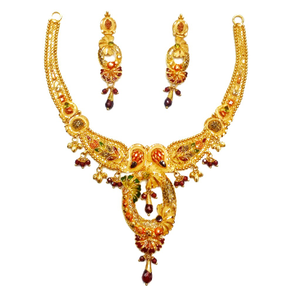 916 Gold Oval Shaped Designer Necklace Set MG