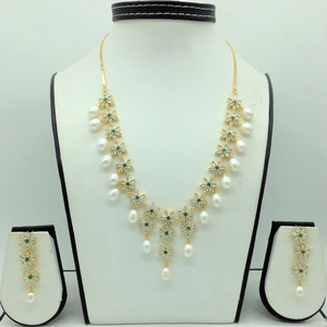 White, Green&nbsp;CZ Stones and Tear Drop Pearls 