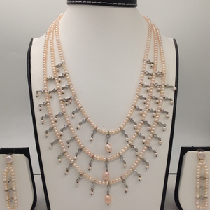 White CZ Phalli Haar Set with 3 Lines Pink 