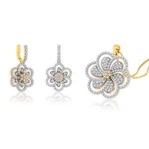 22k gold cz floral pendant set