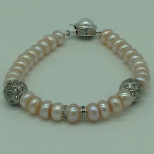 Pink Flat Pearls With CZ White Balls And ch