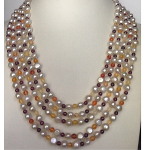 Cream Button Pearls Necklace With Semi Precio