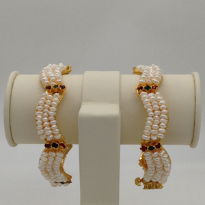 White Flat Pearls 3 Layers Lahari&nbsp;Bangles JB