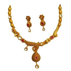 22K Gold Antique Flower Shaped Half Necklace 