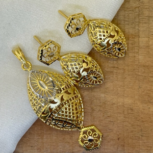 22k Gold Plain Classic Turkish Pendant Set