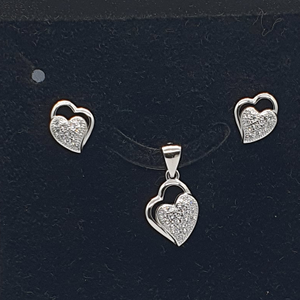 Silver 92.5 Heart Shape Pendant Set