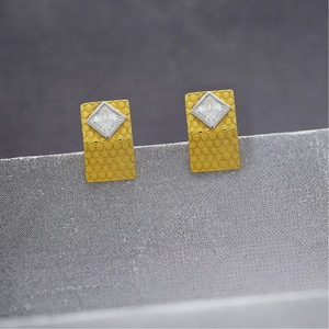 Rectangular gold earring studs