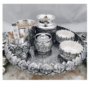 925 Pure Silver Arta Thali Set in Morr Pankh 