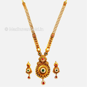 22K Gold Atractive Long Necklace With Earring