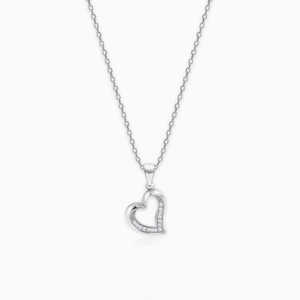 Silver zircon curve heart necklace with link 