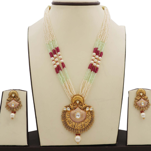 Colourful Pearl Floral Gold Studded Necklace 
