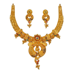 22K Gold Kalkatti Designer Necklace Set MGA -