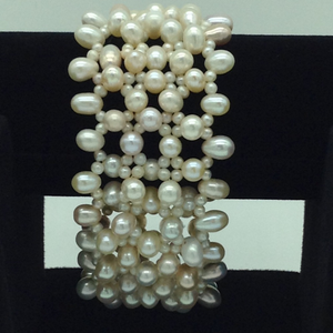 Cream Drop And Seed Pearls Jali Elastic Brac