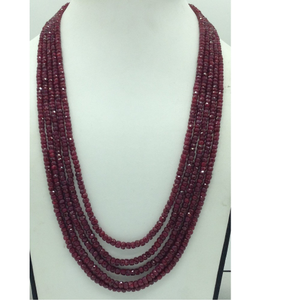 Natural Red Ruby Round Faceted Beeds 5 Laye
