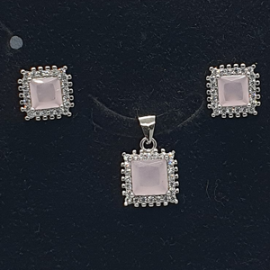 Silver 92.5 Pink Stone Pendant Set