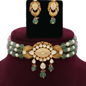 Pearl Floral Gold Studded Necklace Set AJNS13