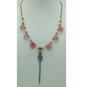 Freshwater orange pearls and Rose quartz sil