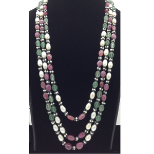 White Oval Pearls with Red,Green Beeds 3 L