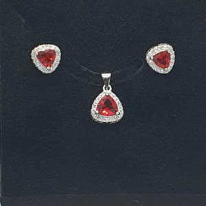 Silver 92.5 red stone pendant set