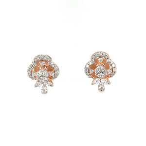 Glittering Diamond Cluster Earrings in Rose G
