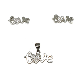 925 Sterling Silver Love CZ Diamond Pendant S