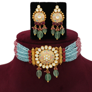 916 Gold Antique Colourful Moti Necklace Set 