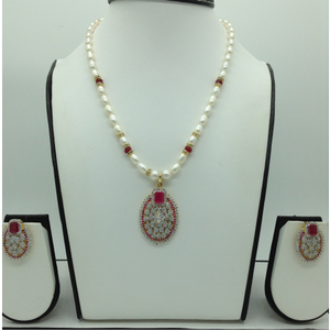 White, red cz pendent set with oval pearl