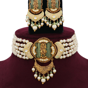 Pearl Delite Gold Studded Necklace Set AJNS04