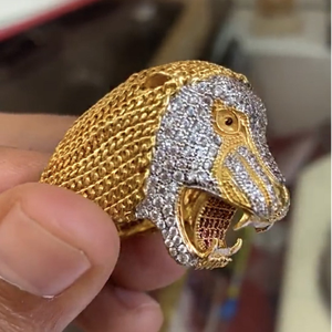 Fine Jewelry 18 Kt   Yellow Gold CZ Lion Face