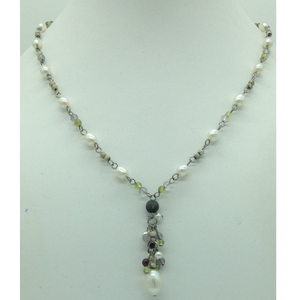Freshwater white pearls silver chain necklace