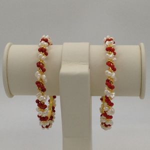 White Flat Pearls And Corals Baldar Bangles